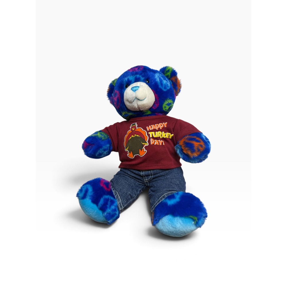 Build-A-Bear Peace Sign Teddy Bear Blue Happy Turkey Day Outfit Denim Jeans